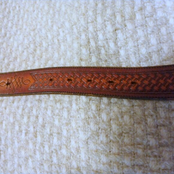 Silver Creek Basket-Weave Leather Belt Sz 50 w/ Jack Daniel’s Brass Buckle - Picture 4 of 12